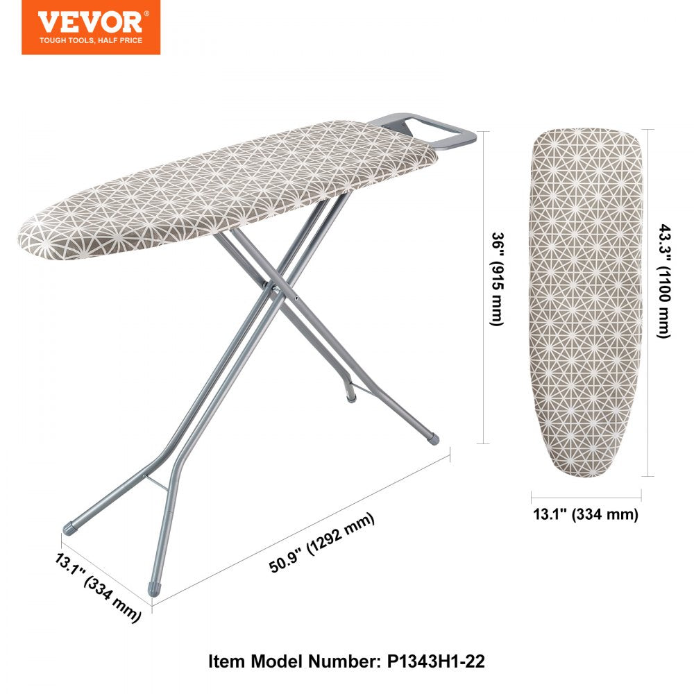 ODDTOOLS Ironing Board with Large 51 x 13 Ironing Surface, Thickened 4 Layers Iron Board with Heat Resistant Cover and 100% Cotton Cover, 7 Adjustable Heights Ironing Board for Home Laundry Room Use