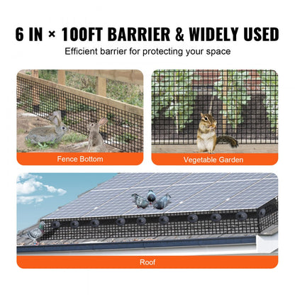 ODDTOOLS 6 inch x 100ft Solar Panel Bird Guard, Critter Guard Roll Kit with 100pcs Stainless Steel Fasteners, Solar Panel Guard with Rust-proof PVC Coating, 1/2 inch Wire Roll Mesh