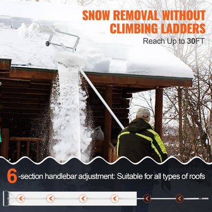 ODDTOOLS Snow Roof Rake, 30ft Reach Aluminium Roof Shovel with Slide Cloth, Premium 19" Blade Snow Removal Tool, Safe on Roof with Roll Wheels, Anti-Slip Handle, Use for House Roof, Car Snow, Wet Leaves