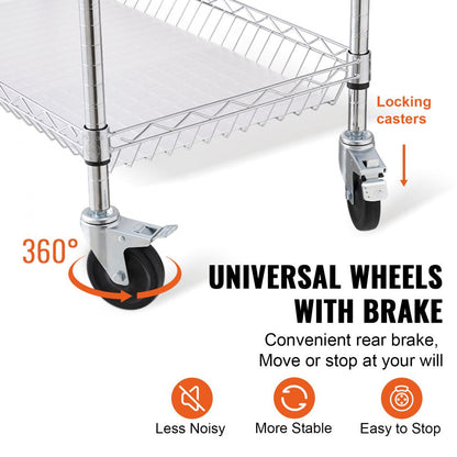 ODDTOOLS 3-Tier Utility Cart Rolling Cart on Wheels 35"x18"x35.5" 661 LBS 6 Hooks