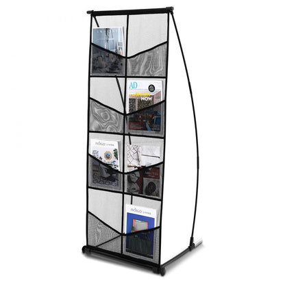 ODDTOOLS Brochure Display Stand, 4-Tier 8 Pockets Mesh Literature Display Holder, Floor Standing Magazine Newspaper Catalog Rack, Lightweight & Portable with Carrying Bag for Shop Exhibitions Office