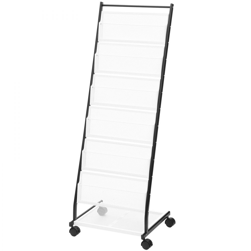 ODDTOOLS Brochure Display Rack, 6-Tier Magazine Literature Display Stand, Floor Standing Magazine Rack Newspaper Catalog Holders, Movable with 4 Wheels (2 Lockable) for Shop Exhibitions Office, 6 Pockets