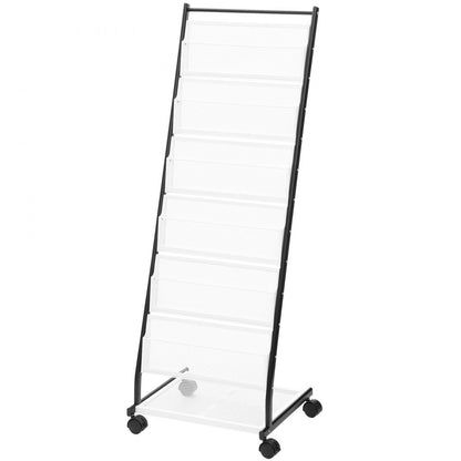 ODDTOOLS Brochure Display Rack, 6-Tier Magazine Literature Display Stand, Floor Standing Magazine Rack Newspaper Catalog Holders, Movable with 4 Wheels (2 Lockable) for Shop Exhibitions Office, 6 Pockets