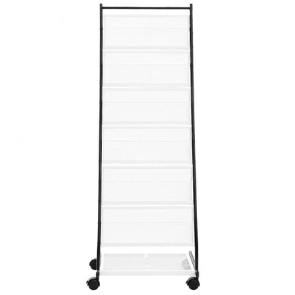 ODDTOOLS Brochure Display Rack, 6-Tier Magazine Literature Display Stand, Floor Standing Magazine Rack Newspaper Catalog Holders, Movable with 4 Wheels (2 Lockable) for Shop Exhibitions Office, 6 Pockets