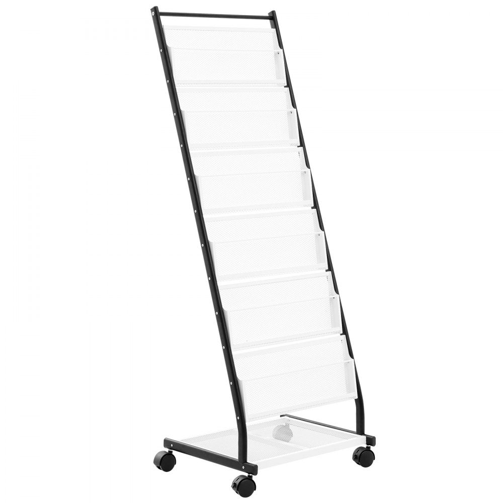 ODDTOOLS Brochure Display Rack, 6-Tier Magazine Literature Display Stand, Floor Standing Magazine Rack Newspaper Catalog Holders, Movable with 4 Wheels (2 Lockable) for Shop Exhibitions Office, 6 Pockets