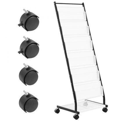 ODDTOOLS Brochure Display Rack, 6-Tier Magazine Literature Display Stand, Floor Standing Magazine Rack Newspaper Catalog Holders, Movable with 4 Wheels (2 Lockable) for Shop Exhibitions Office, 6 Pockets