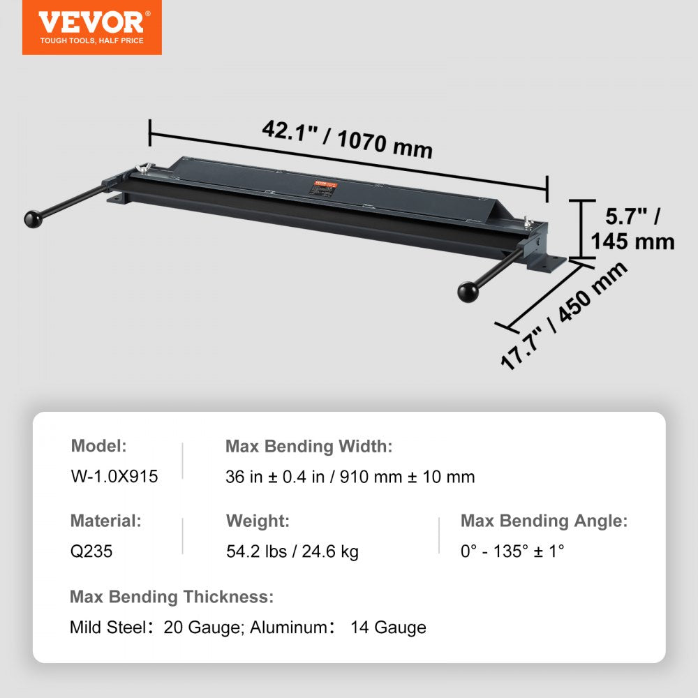 ODDTOOLS Box and Pan Brake, 36-Inch, 0-130 Degrees Sheet Metal Bending Brake, Portable Mini Metal Bender with 20 Gauge Low Carbon Steel 14 Gauge Aluminum Capacity Power Handle, for Metal Bending