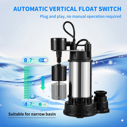 ODDTOOLS 1.5 HP Submersible Cast Iron and Steel Sump Pump, 6000 GPH Submersible Water Pump with Integrated Vertical Float Switch, for Basement Water Basin and Flooding Area