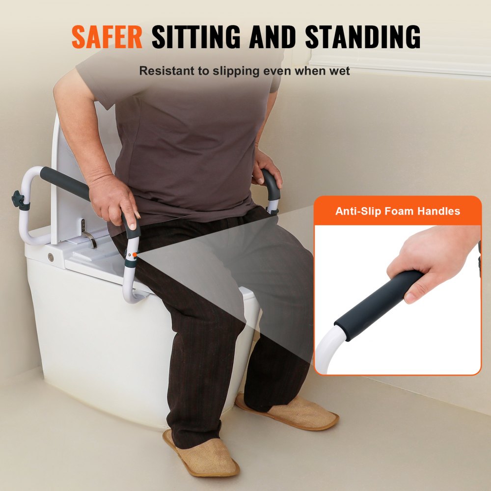 ODDTOOLS Toilet Safety Rail, 300LBS Capacity Toilet Seat Frame, Adjustable Width Fit Most Toilets, Easy Installation, Toilet Handles Grab Bars with Padded Armrests for Handicap, Disabled, Seniors