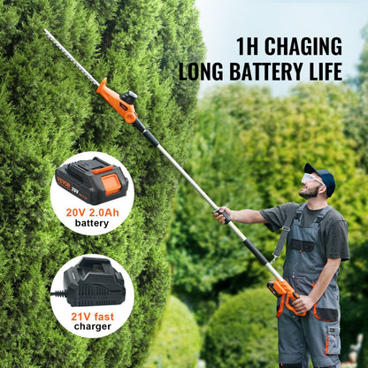 ODDTOOLS 20V Cordless Hedge Trimmer, 18 inch Double-edged Steel Blade, Pole Hedge Trimmer Kit 20V Battery, Fast Charger Included, 74"-94" Telescoping Design for High Branches