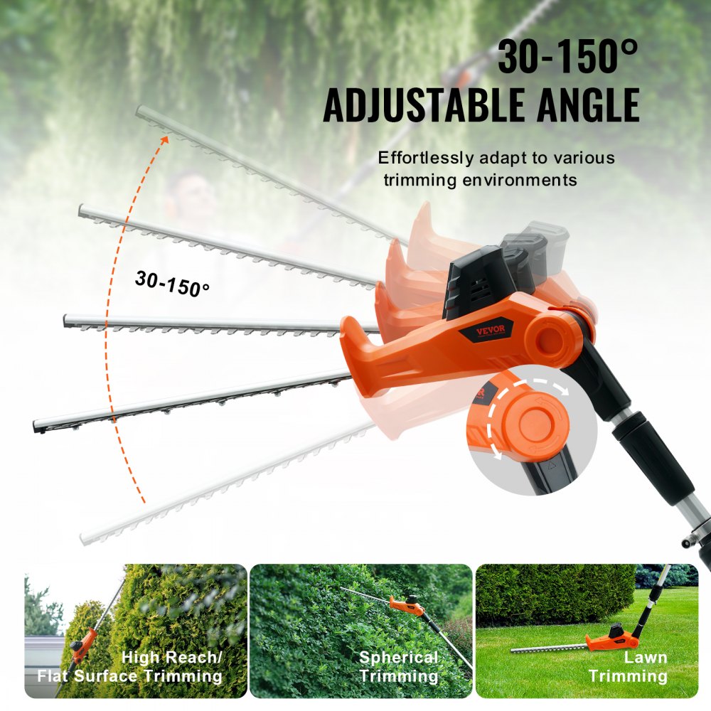 ODDTOOLS 20V Cordless Hedge Trimmer, 18 inch Double-edged Steel Blade, Pole Hedge Trimmer Kit 20V Battery, Fast Charger Included, 74"-94" Telescoping Design for High Branches