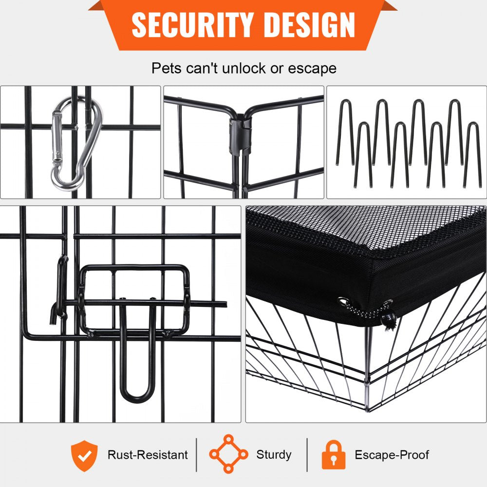 ODDTOOLS Dog Playpen, 8 Panels Foldable Metal Dog Exercise Pen with Top Cover, 24" H Pet Fence Puppy Crate Kennel with Ground Stakes, Indoor Outdoor Dog Pen for Small Medium Pets, for Camping, Yard