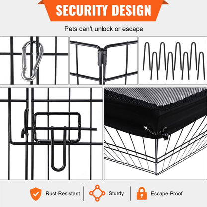 ODDTOOLS Dog Playpen, 8 Panels Foldable Metal Dog Exercise Pen with Top Cover, 24" H Pet Fence Puppy Crate Kennel with Ground Stakes, Indoor Outdoor Dog Pen for Small Medium Pets, for Camping, Yard