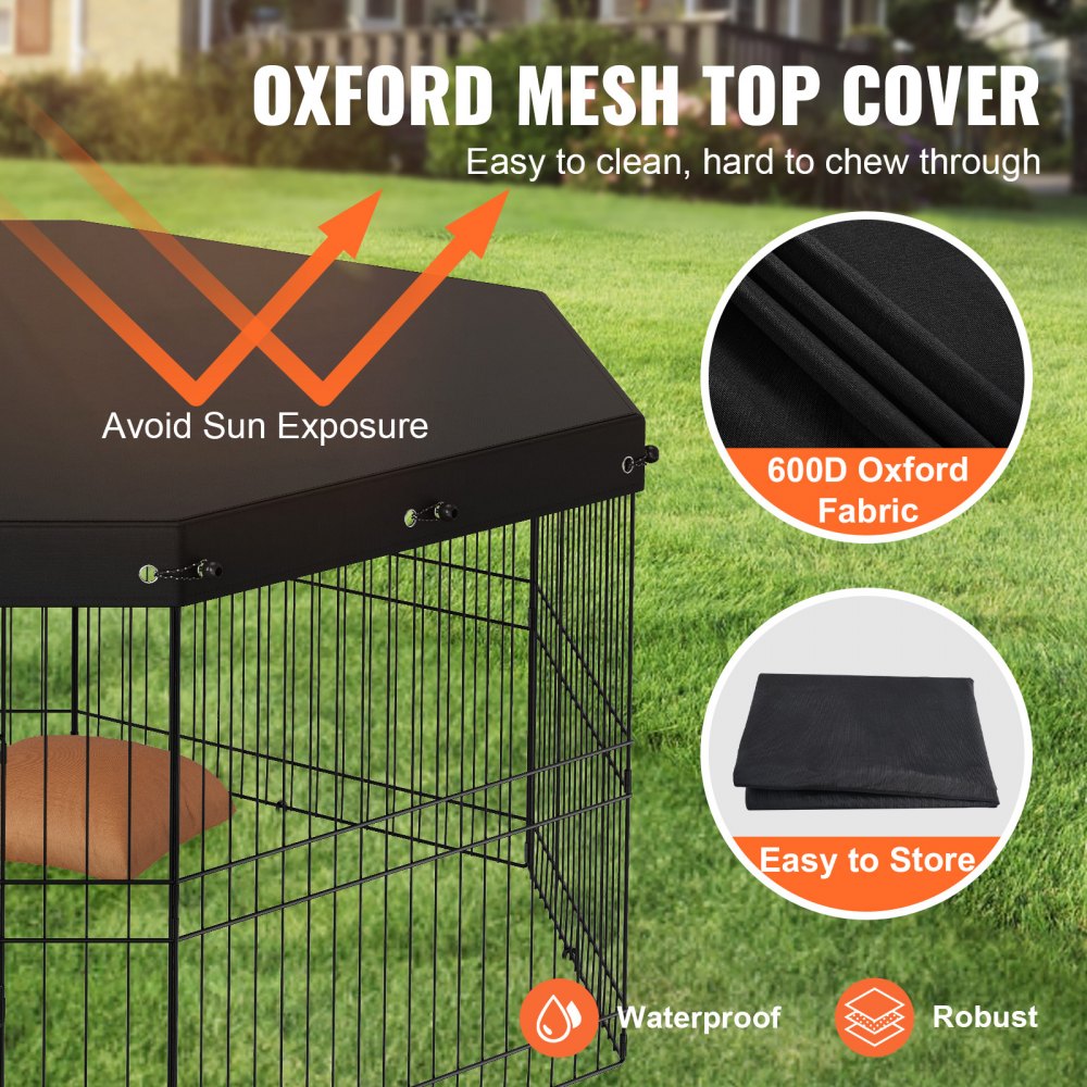 ODDTOOLS Dog Playpen, 8 Panels Foldable Metal Dog Exercise Pen with Top Cover, 24" H Pet Fence Puppy Crate Kennel with Ground Stakes, Indoor Outdoor Dog Pen for Small Medium Pets, for Camping, Yard