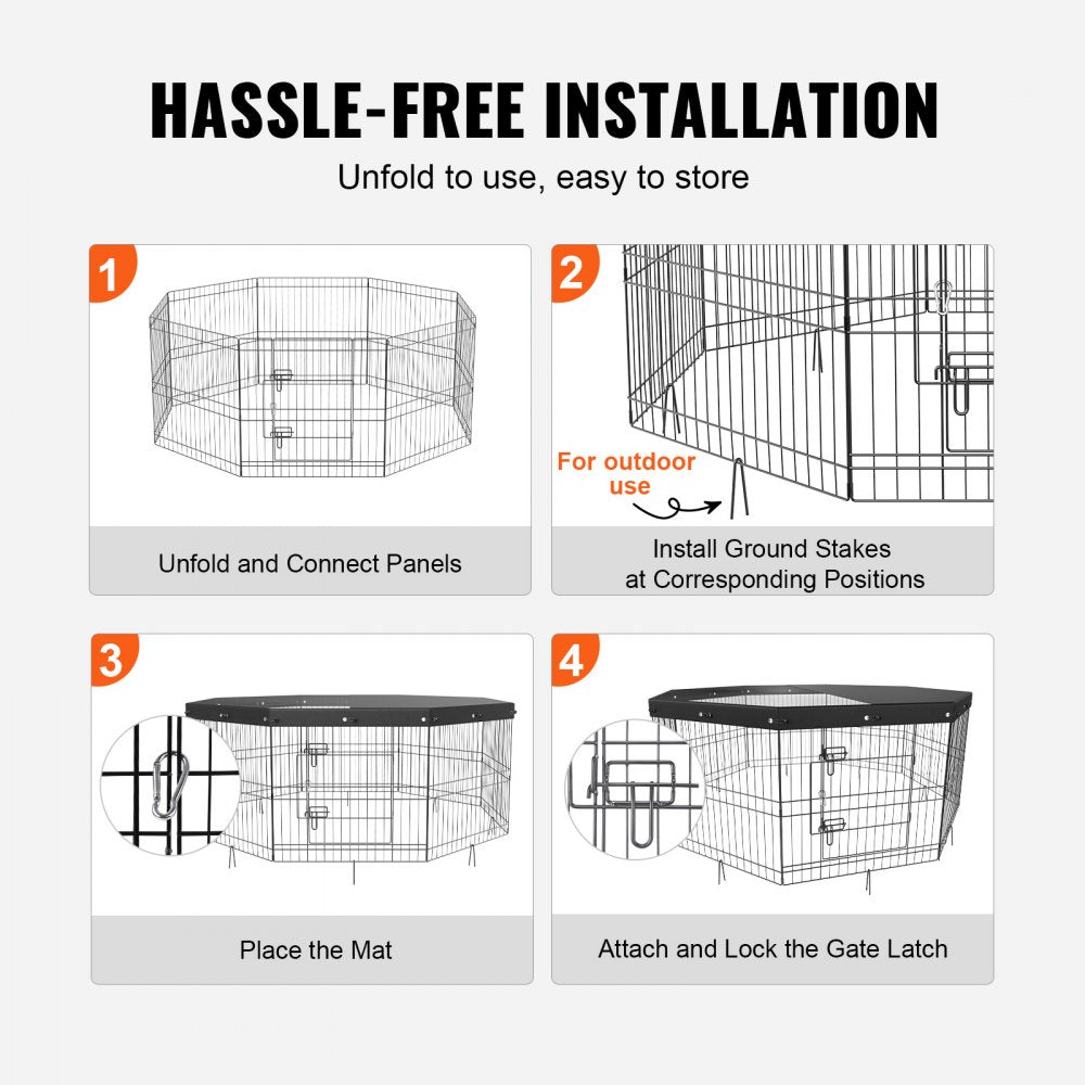 ODDTOOLS Dog Playpen, 8 Panels Foldable Metal Dog Exercise Pen with Top Cover, 24" H Pet Fence Puppy Crate Kennel with Ground Stakes, Indoor Outdoor Dog Pen for Small Medium Pets, for Camping, Yard