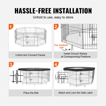 ODDTOOLS Dog Playpen, 8 Panels Foldable Metal Dog Exercise Pen with Top Cover, 24" H Pet Fence Puppy Crate Kennel with Ground Stakes, Indoor Outdoor Dog Pen for Small Medium Pets, for Camping, Yard