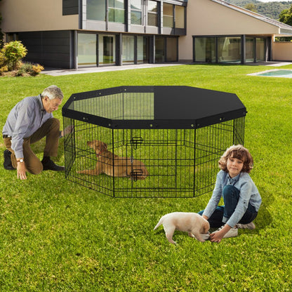 ODDTOOLS Dog Playpen, 8 Panels Foldable Metal Dog Exercise Pen with Top Cover, 24" H Pet Fence Puppy Crate Kennel with Ground Stakes, Indoor Outdoor Dog Pen for Small Medium Pets, for Camping, Yard