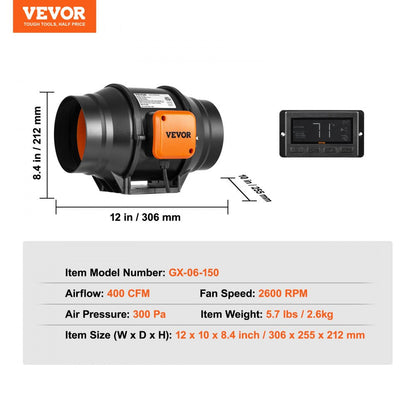 ODDTOOLS 6 Inch Inline Duct Fan HVAC Exhaust Blower Kit EC Variable Speed Control