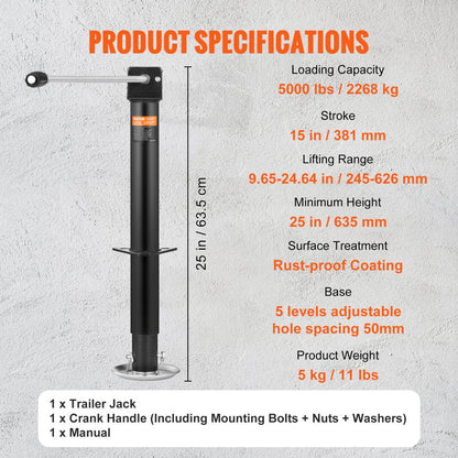 ODDTOOLS Trailer Jack, Trailer Tongue Jack A-frame Bolt on Weight Capacity 5000 lb, Trailer Jack Stand with Handle for Lifting RV Trailer, Horse Trailer, Utility Trailer, Yacht Trailer