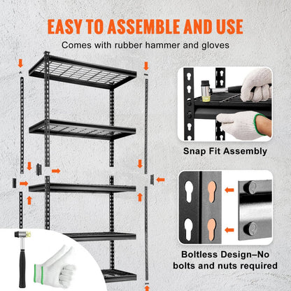 ODDTOOLS Storage Shelving Unit, 5-Tier Adjustable, 2000 lbs Capacity, Heavy Duty Garage Shelves Metal Organizer Wire Rack, Black, 36" L x 16" W x 72" H for Kitchen Pantry Basement Bathroom Laundry Closet