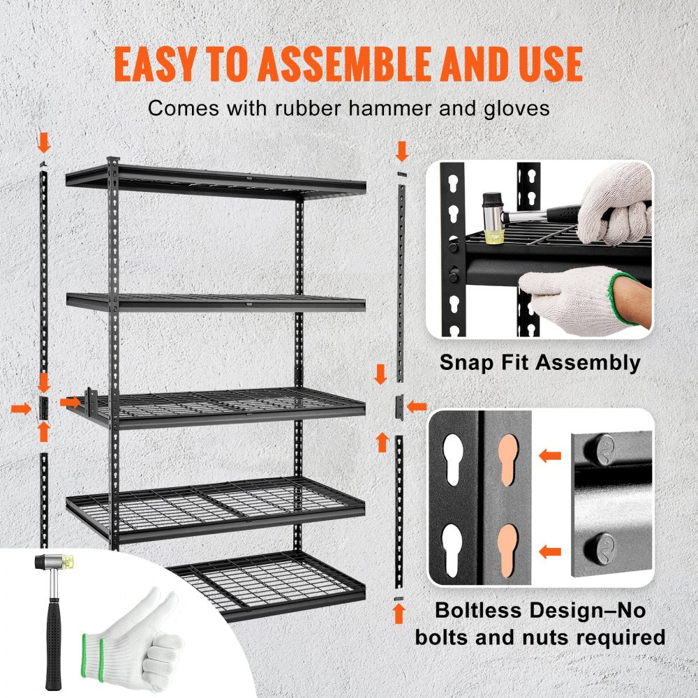 ODDTOOLS Storage Shelving Unit, 5-Tier Adjustable, 2000 lbs Capacity, Heavy Duty Garage Shelves Metal Organizer Wire Rack, Black, 48" L x 24" W x 72" H for Kitchen Pantry Basement Bathroom Laundry Closet