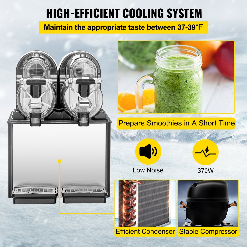 ODDTOOLS Commercial Slushy Machine, 3LX2 Tank Slush Drink Maker, 340W Frozen Drink Machine with Temperature Preservation, Stainless Steel Home Slush Frozen Drink Machine with Automatic Clean, Black