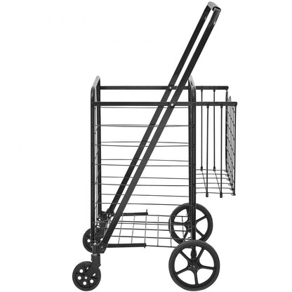 ODDTOOLS Folding Shopping Cart, Jumbo Grocery Cart with Double Baskets, 360° Swivel Wheels, Heavy Duty Utility Cart, 110 LBS Large Capacity Utility Cart for Laundry, Shopping, Grocery, Luggage