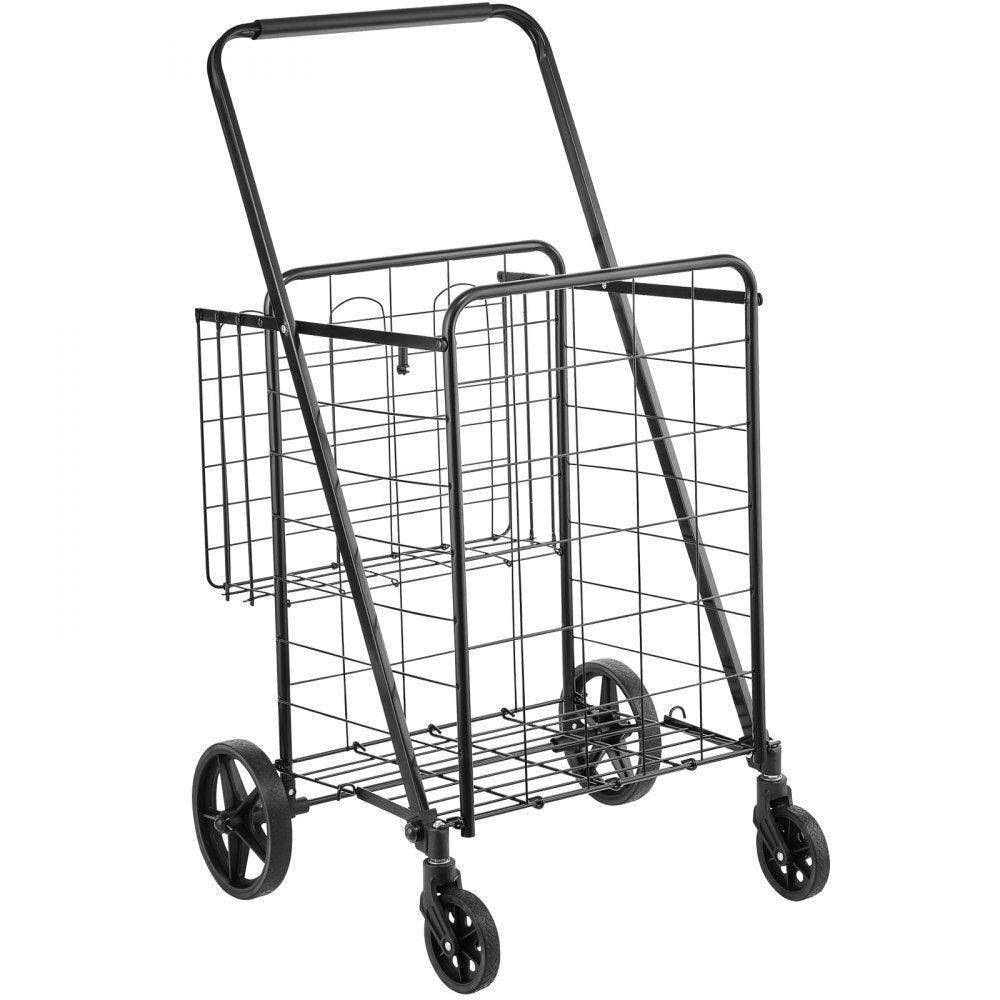 ODDTOOLS Folding Shopping Cart, Jumbo Grocery Cart with Double Baskets, 360° Swivel Wheels, Heavy Duty Utility Cart, 110 LBS Large Capacity Utility Cart for Laundry, Shopping, Grocery, Luggage