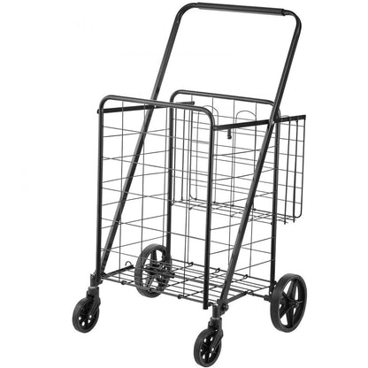 ODDTOOLS Folding Shopping Cart, Jumbo Grocery Cart with Double Baskets, 360° Swivel Wheels, Heavy Duty Utility Cart, 110 LBS Large Capacity Utility Cart for Laundry, Shopping, Grocery, Luggage