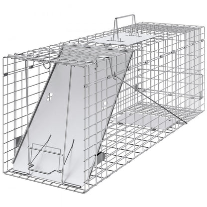 ODDTOOLS Live Animal Cage Trap, 31" x 10" x 12" Humane Cat Trap Galvanized Iron, Folding Animal Trap with Handle for Rabbits, Stray Cats, Squirrels, Raccoons, Groundhogs and Opossums