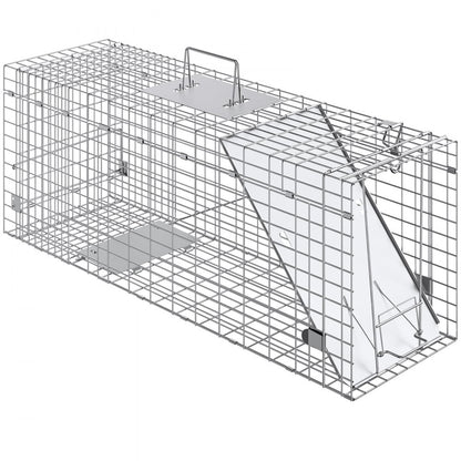 ODDTOOLS Live Animal Cage Trap, 31" x 10" x 12" Humane Cat Trap Galvanized Iron, Folding Animal Trap with Handle for Rabbits, Stray Cats, Squirrels, Raccoons, Groundhogs and Opossums