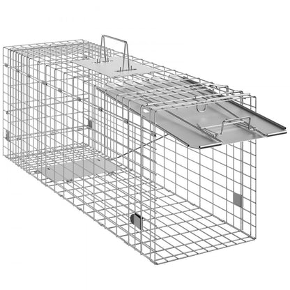 ODDTOOLS Live Animal Cage Trap, 31" x 10" x 12" Humane Cat Trap Galvanized Iron, Folding Animal Trap with Handle for Rabbits, Stray Cats, Squirrels, Raccoons, Groundhogs and Opossums