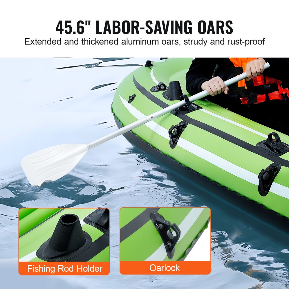 ODDTOOLS Inflatable Boat, 5-Person Inflatable Fishing Boat, Strong PVC Portable Boat Raft Kayak, 45.6" Aluminum Oars, High-Output Pump, Fishing Rod Holders, and 2 Seats, 1100 lb Capacity for Adults, Kids