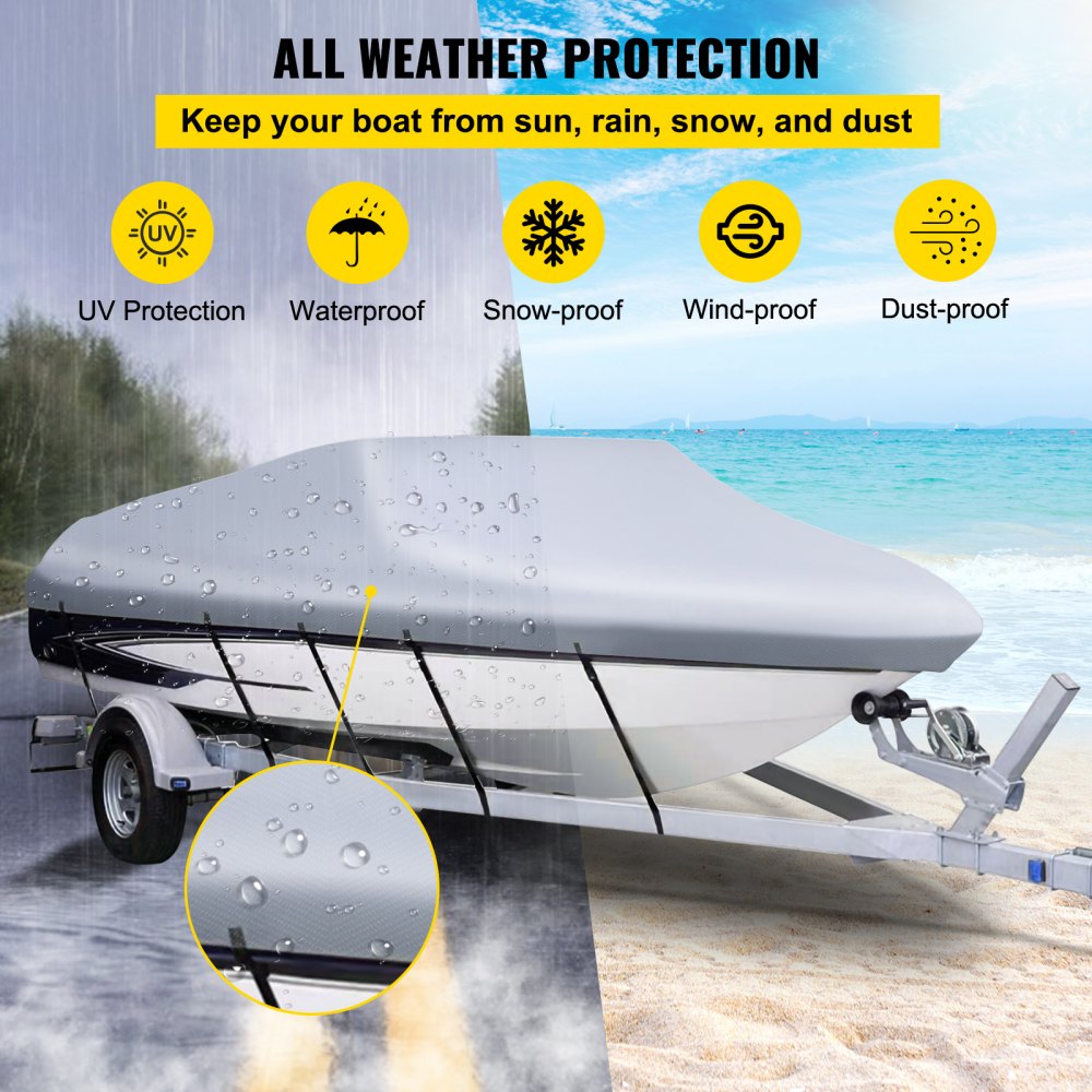 ODDTOOLS Waterproof Boat Cover, 16'-18.5' Trailerable Boat Cover, Beam Width up to 98" v Hull Cover Heavy Duty 210D Marine Grade Polyester Mooring Cover for Fits V-Hull Boat with 5 Tightening Straps