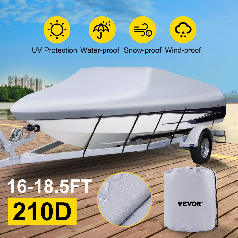 ODDTOOLS Waterproof Boat Cover, 16'-18.5' Trailerable Boat Cover, Beam Width up to 98" v Hull Cover Heavy Duty 210D Marine Grade Polyester Mooring Cover for Fits V-Hull Boat with 5 Tightening Straps