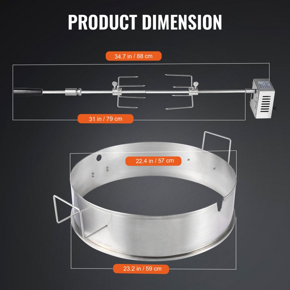 ODDTOOLS BBQ Rotisserie Ring Kit for 22" Kettle Charcoal Grills Stainless Steel