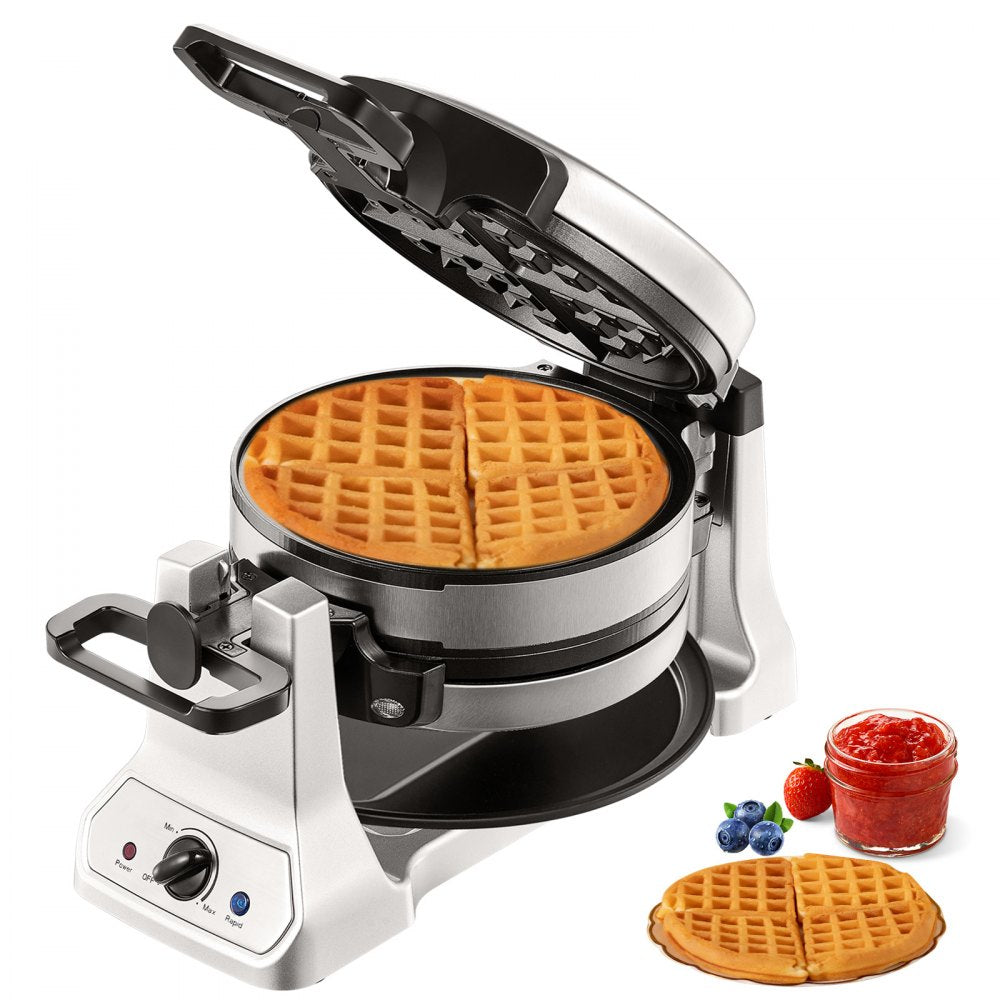 ODDTOOLS 2-Layer Waffle Maker, 2 Pieces per Batch, 1400W Round Waffle Iron, Non-Stick Waffle Baker Machine with 122-572℉ / 50-300℃ Temp Range Teflon-Coated Baking Pans Stainless Steel Body, 120V