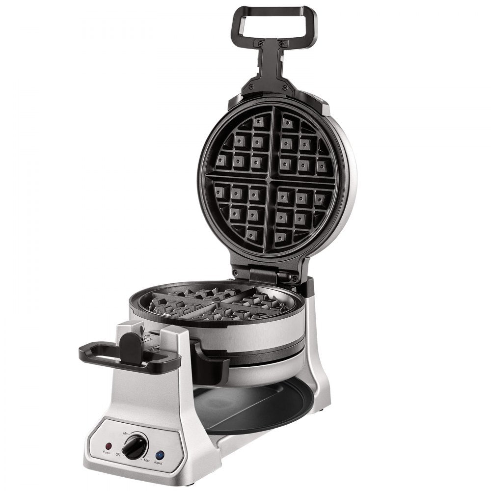 ODDTOOLS 2-Layer Waffle Maker, 2 Pieces per Batch, 1400W Round Waffle Iron, Non-Stick Waffle Baker Machine with 122-572℉ / 50-300℃ Temp Range Teflon-Coated Baking Pans Stainless Steel Body, 120V