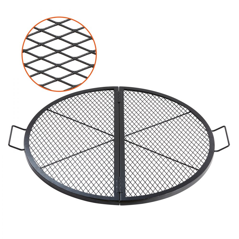 ODDTOOLS X-Marks Fire Pit Grill Grate, Foldable Round Cooking Grate, Heavy Duty Steel Campfire BBQ Grill Grid with Handle and Support X Wire, Portable Camping Cookware for Outside Party, 36 Inch Black