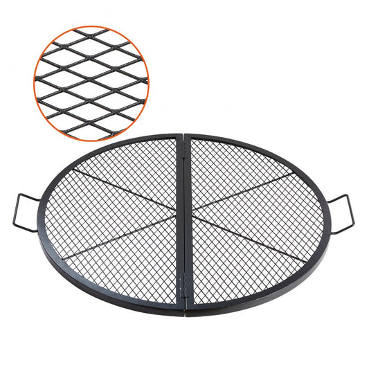 ODDTOOLS X-Marks Fire Pit Grill Grate, Foldable Round Cooking Grate, Heavy Duty Steel Campfire BBQ Grill Grid with Handle and Support X Wire, Portable Camping Cookware for Outside Party, 36 Inch Black