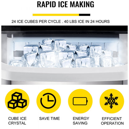 ODDTOOLS 110V Portable Ice Maker Countertop 40 LBS in 24 Hours, Ice Maker Machine with Ice Scoop and Basket,Counter Top Ice Maker Machine Compact and Self Cleaning for Home/Kitchen/Office (Sliver)