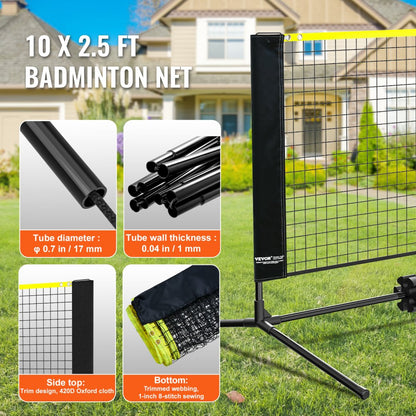 ODDTOOLS Badminton Net, Height Adjustable Volleyball Net, 10ft Wide Foldable Pickleball Net, Portable Easy Setup Tennis Net Set with Poles, Stand and Carry Bag, for Kids Backyard Game Indoor Outdoor Use