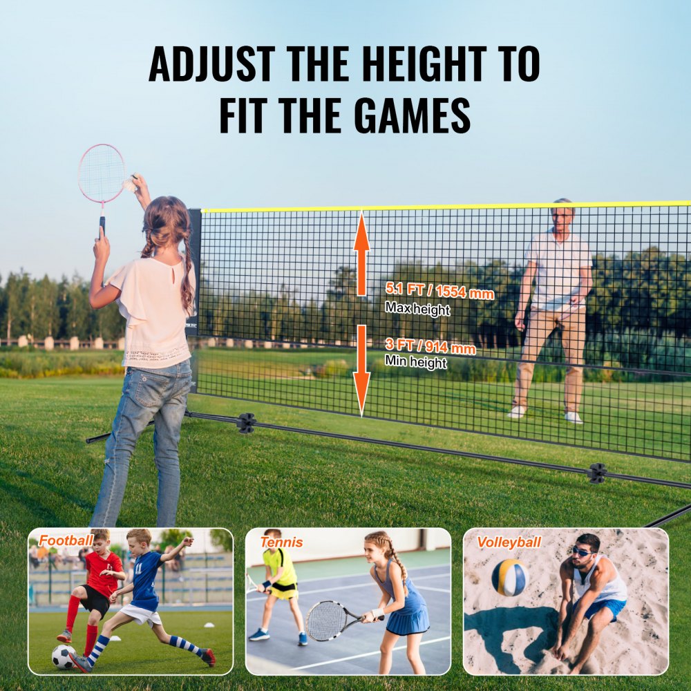 ODDTOOLS Badminton Net, Height Adjustable Volleyball Net, 10ft Wide Foldable Pickleball Net, Portable Easy Setup Tennis Net Set with Poles, Stand and Carry Bag, for Kids Backyard Game Indoor Outdoor Use