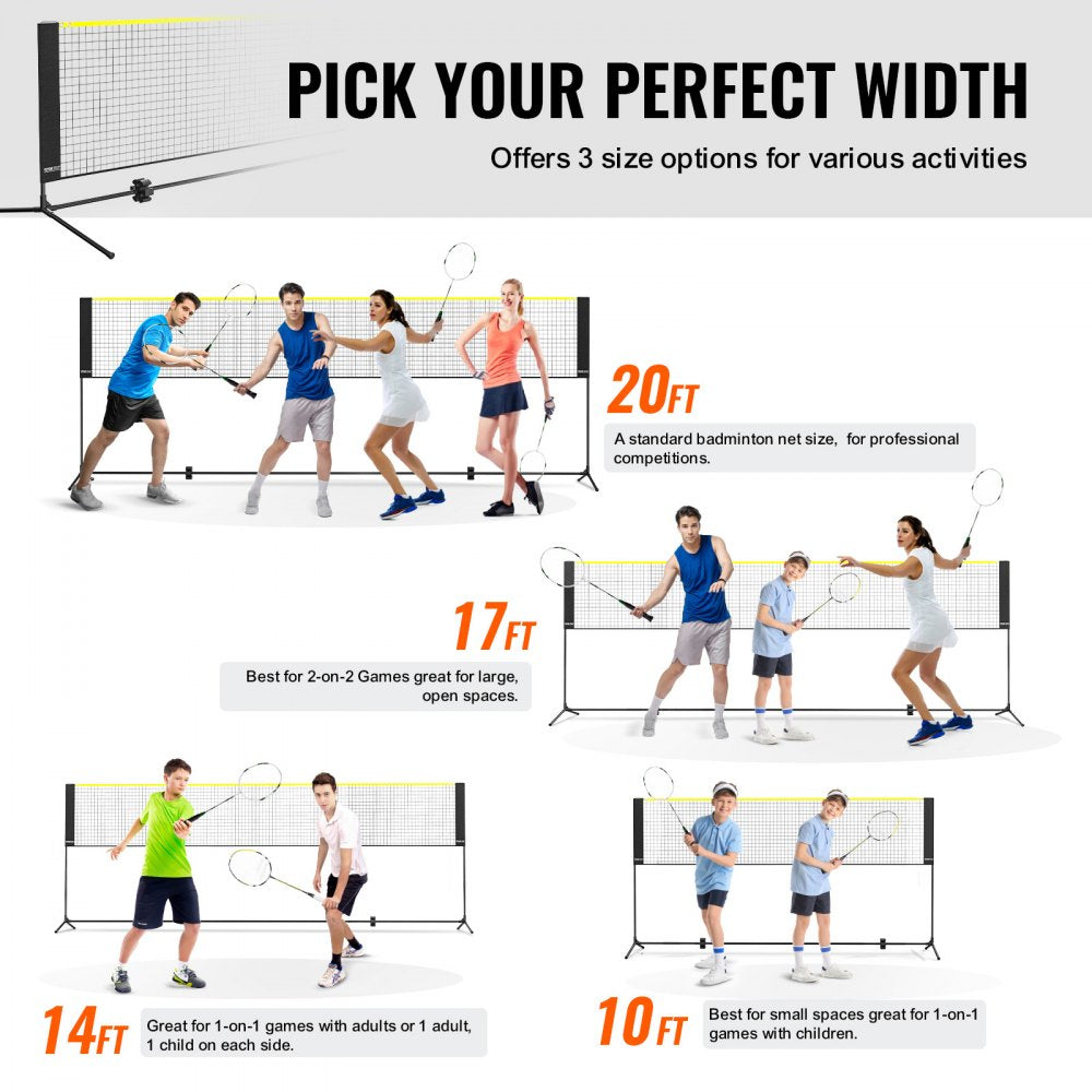 ODDTOOLS Badminton Net, Height Adjustable Volleyball Net, 14ft Wide Foldable Pickleball Net, Portable Easy Setup Tennis Net Set with Poles, Stand and Carry Bag, for Kids Backyard Game Indoor Outdoor Use