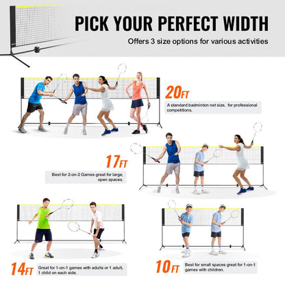 ODDTOOLS Badminton Net, Height Adjustable Volleyball Net, 17ft Wide Foldable Pickleball Net, Portable Easy Setup Tennis Net Set with Poles, Stand and Carry Bag, for Kids Backyard Game Indoor Outdoor Use