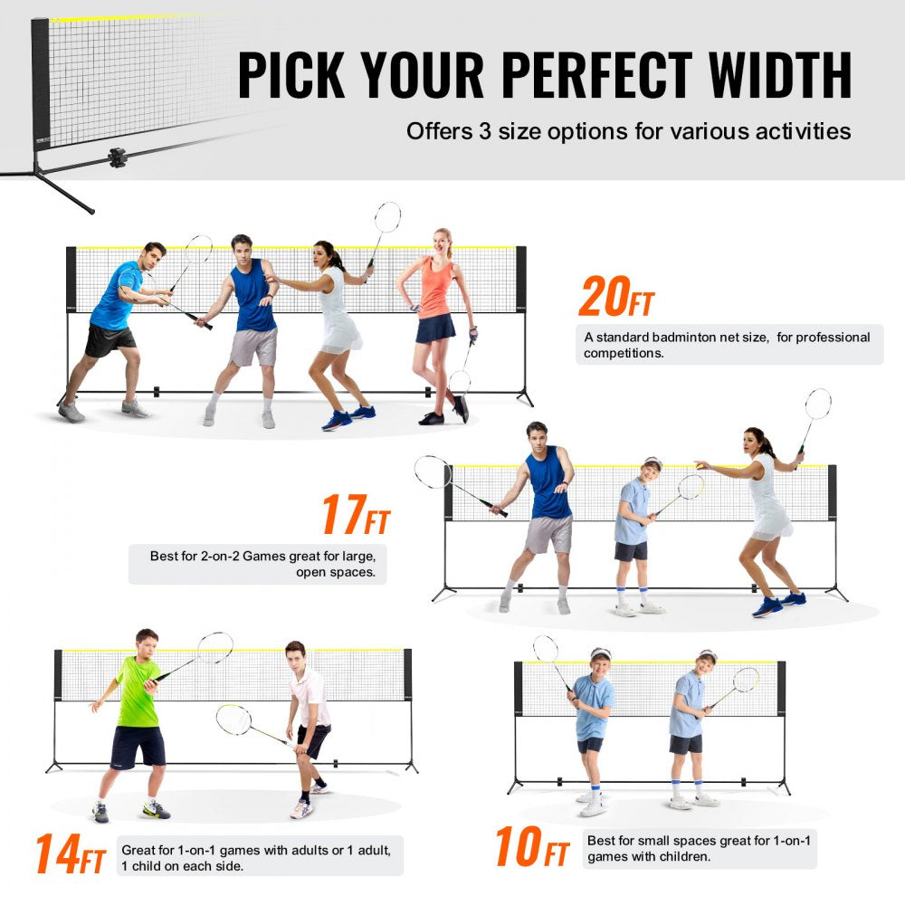 ODDTOOLS Badminton Net, Height Adjustable Volleyball Net, 20ft Wide Foldable Pickleball Net, Portable Tennis Net Set with Poles, Stand, Bag, Rackets, Nylon Shuttlecocks, Kid Backyard Indoor Outdoor Use