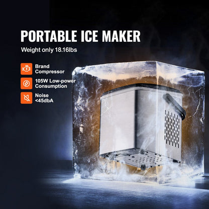 ODDTOOLS Countertop Ice Maker, 9 Cubes Ready in 7 Mins, 26lbs in 24Hrs, Self-Cleaning Portable Ice Maker with Ice Scoop and Basket, Stainless Steel Ice Machine with 2 Size Bullet Ice for Home Kitchen Bar