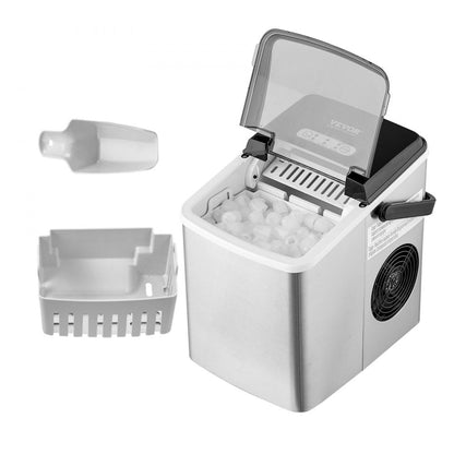 ODDTOOLS Countertop Ice Maker, 9 Cubes Ready in 7 Mins, 26lbs in 24Hrs, Self-Cleaning Portable Ice Maker with Ice Scoop and Basket, Stainless Steel Ice Machine with 2 Size Bullet Ice for Home Kitchen Bar