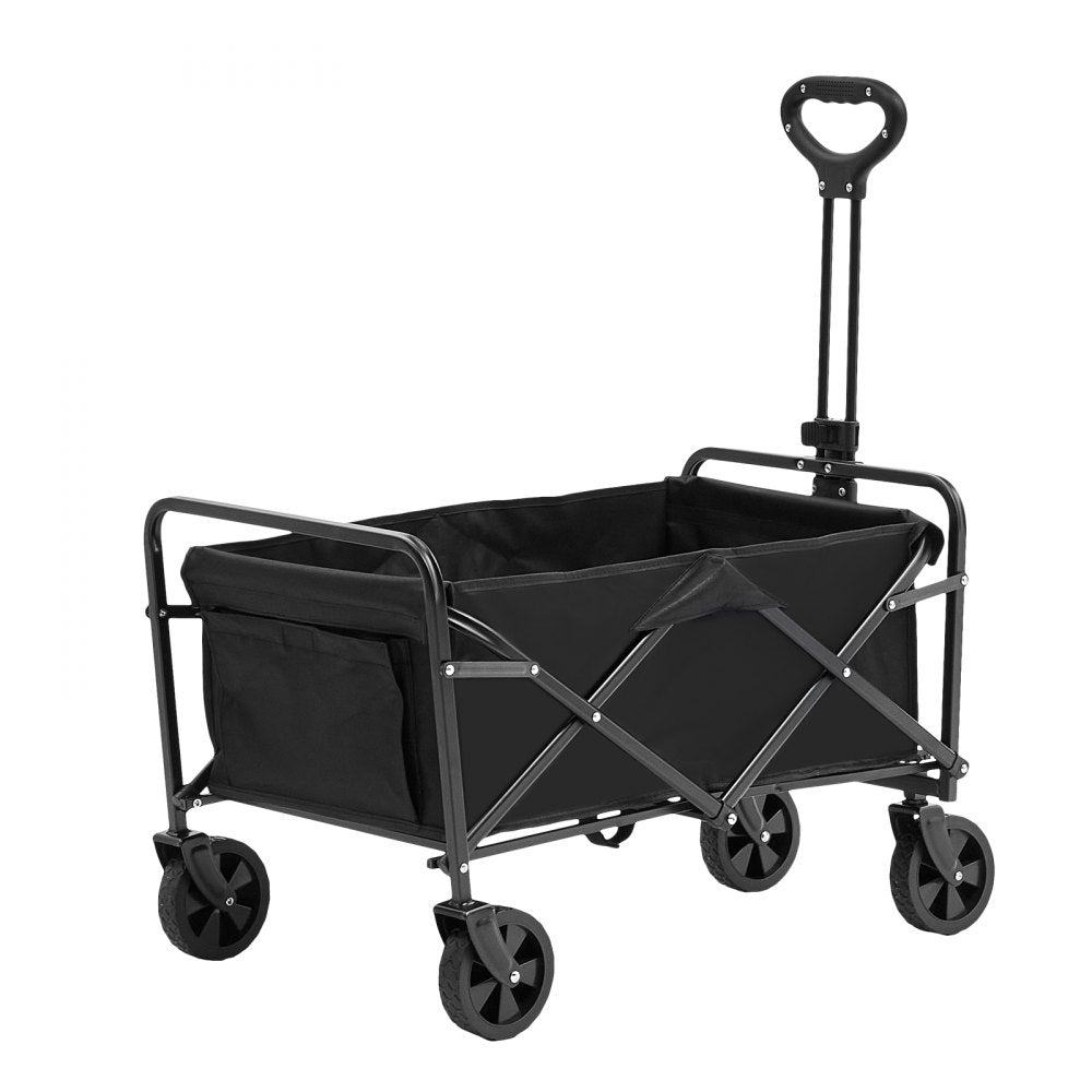 ODDTOOLS Collapsible Folding Wagon, 2 cu.ft Beach Wagon Cart with All-Terrain 5in Wheels, Heavy Duty Folding Wagon Cart 220 lbs Weight Capacity with Drink Holders, Sports Wagon for Camping, Shopping, Gar