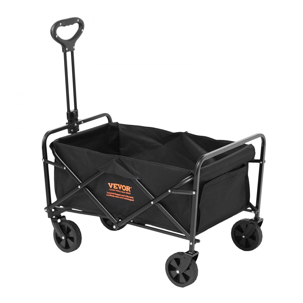 ODDTOOLS Collapsible Folding Wagon, 2 cu.ft Beach Wagon Cart with All-Terrain 5in Wheels, Heavy Duty Folding Wagon Cart 220 lbs Weight Capacity with Drink Holders, Sports Wagon for Camping, Shopping, Gar